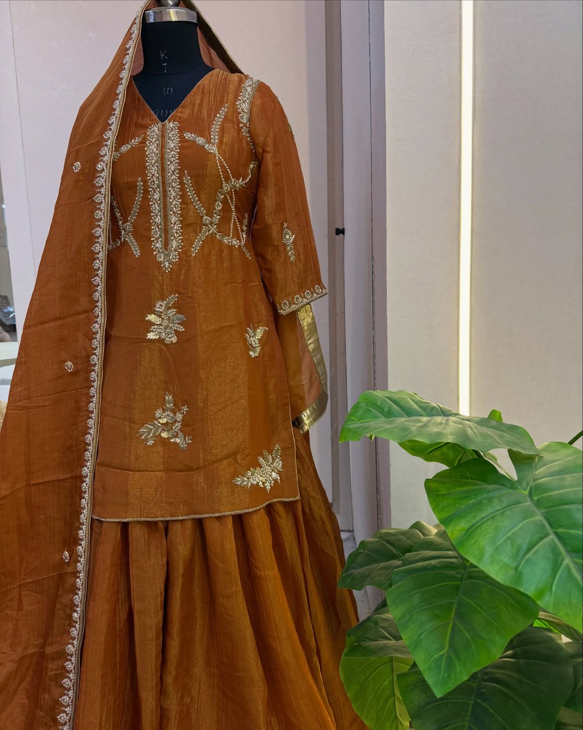 Fashion Hut Amber Glow Handcrafted Resham & Zardosi Sharara Suit