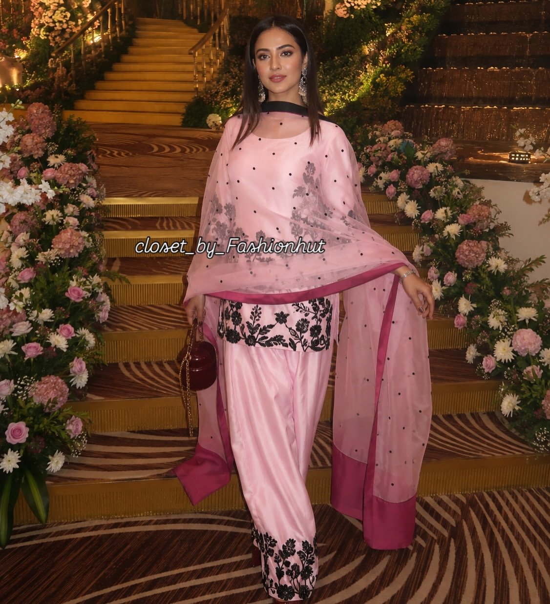 Fashion Hut Blush Pink Floral Embroidered Punjabi Salwar Suit